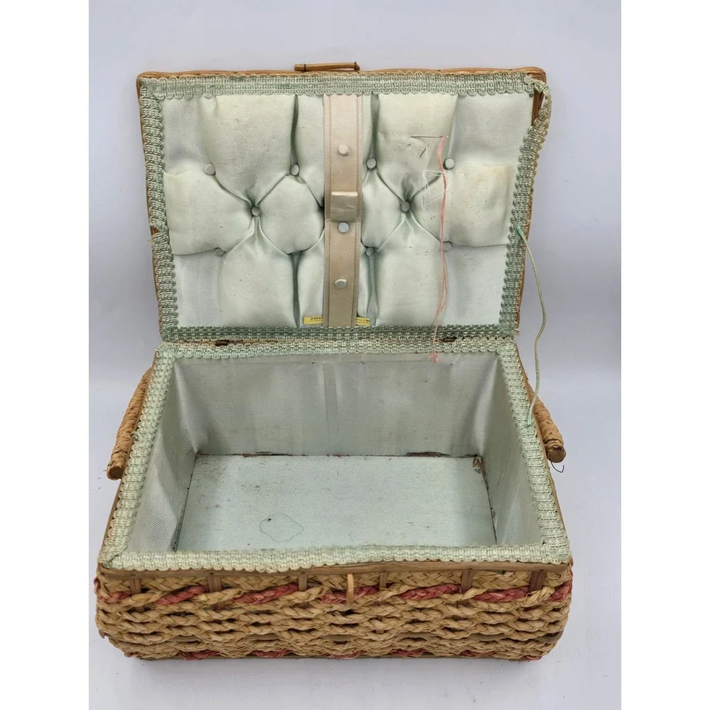 Vintage Large Woven Wicker Sewing Basket - Oakville Company USA - 1950s‎ 10x7x5
